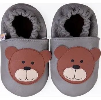 Capáčky Afelo Kožené capáčky 2-3 roky (24/25) 16 cm MEDVÍDEK šedý