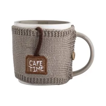 KUBEK NBC 380 ML Z OCIEPLACZEM SWETERKOWYM BEŻOWY