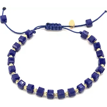 Náramek B&B Goldinvestic Náramek modrý provázek s modrými kostičkami a zlatými kuličkami Žlutá