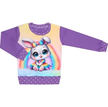 Mikina bez kapuce - Puntík fialová - králíček s duhou Velikost: 92