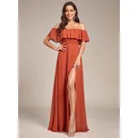 Šaty pro družičky s odhalenými rameny, volánky a rozparkem Barva: Oranžová, Velikost: 4XL