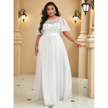 Dámské šaty Flitrové večerní šaty maxi s krátkým rukávem Barva: Bílá, Velikost: 5XL