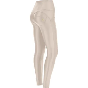 Dámské kalhoty Freddy kalhoty WR.UP koženkové béžové, vysoký pas na knoflíčky, superskinny střih, eco-friendly materiál Vybraná velikost: M