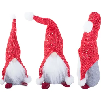 Vánoční dekorace Vánoční dekorace skřítek s pletenou čepičkou 30cm červená