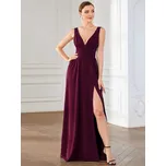 Maxi šaty s hlubokým výstřihem a rozparkem Barva: Vínová, Velikost: 6XL