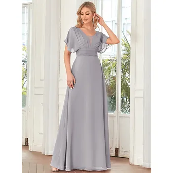 Dámské šaty Šaty s výstřihem do V, splývavou sukní a volánovými rukávy Barva: Šedá, Velikost: M