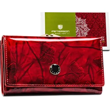Peněženka Elegantní červená dámská kožená peněženka s motýlky