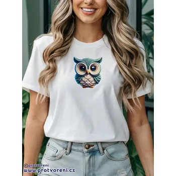 Trička s potiskem Tričko s potiskem, SOVA - háčkovaná, 1 ks zvolte VELIKOST textilu ZDE:: XS - velikost typ Beagle