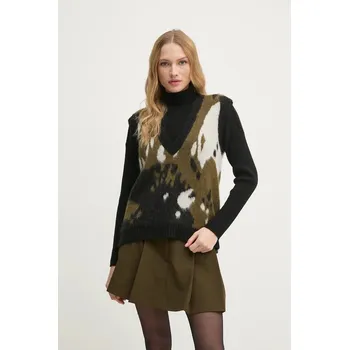 Dámská vesta Vesta s příměsí vlny Sisley zelená barva, 106QL4015 91X, vel. S