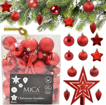 Vánoční dekorace OZDOBNÁ BOMBKA PLASTOVÁ BEZPEČNÁ 40KS ČERVENÁ MICA