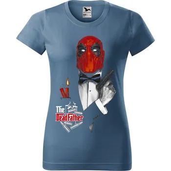 Dámské tričko levne-damske-bavlnene-tricko-potisk-Kmotr-Dead-Pool Velikost dámská trička Basic: XXL šířka 59, délka 69, Odstín dámské tričko Basic: Denim