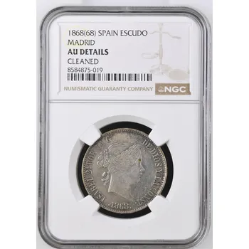 Španělsko – 1 escudo 1868, Isabella II., Madrid, AU Details 13 g