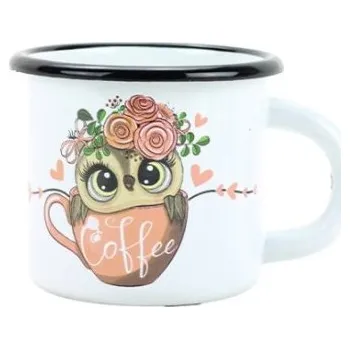 Smaltovaný hrneček - sova coffee