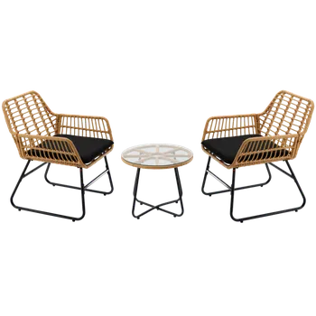 Zahradní sestava SADA ZAHRADNÍHO NÁBYTKU (2 ŽIDLE, STŮL) - HNĚDÁ, POLŠTÁŘE - ČERNÉ *3392