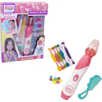 Dětské navlékací korálky Souprava korálků k zaplétání do vlasů s příslušenstvím, na baterie, 25,8 x 5,2 x 5,2 cm