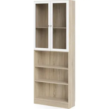 Šatní skříň Skříň Bask 79 x 28,3 x 203,2 cm, dveře sklo, dub sonoma / bílá