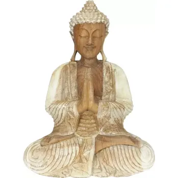 Soška Buddha dřevo 40 cm Namaskara patina