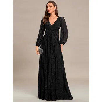 Dámské šaty Maxi večerní šaty se šifonem a výstřihem do V Barva: Černá, Velikost: 4XL