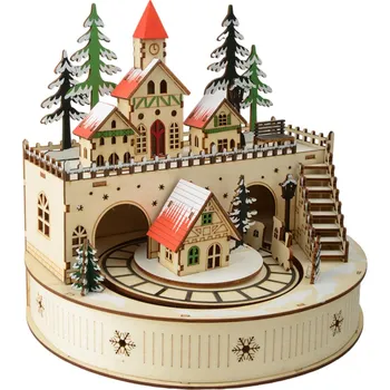 hrací skříňka Wiky Vánoční hrající LED vesnička s vláčkem (26x25 cm)