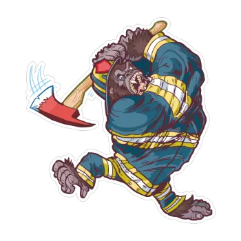 Samolepicí dekorace na vozidlo Barevná gorila 008 pravá hasič se sekerou (9,2 x 10) SAMOLEPKA NA AUTO, NÁLEPKA, FÓLIE, POLEP, TUNING, VLASTNÍ TEXT, TISK, AUTOSAMOLEPKY.cz, POLEPY, OBRÁZEK, LOGO, 3D STICKERS