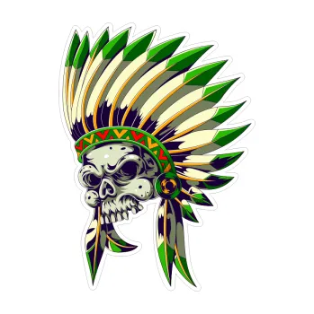 Polep vozidla SAMOLEPKA Barevný indián 002 levá lebka s čelenkou (11 x 15) NA AUTO, NÁLEPKA, FÓLIE, POLEP, TUNING, VLASTNÍ TEXT, TISK, AUTOSAMOLEPKY.cz, POLEPY, OBRÁZEK, LOGO, SAMOLEPKY