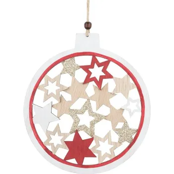 Vánoční dekorace ANDĚL Baňka dřevěná vyřezávaná 16 cm, červená