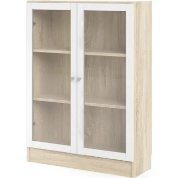 Šatní skříň Skříň Bask 79 x 28,3 x 107,2 cm, dveře sklo, dub sonoma / bílá