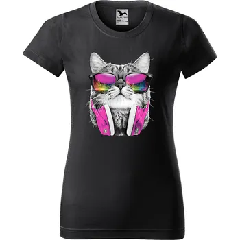 Dámské tričko levne-damske-bavlnene-tricko-potisk-kocka-sluchatka Velikost dámská trička Basic: XXL šířka 59, délka 69, Odstín dámské tričko Basic: Grafitové