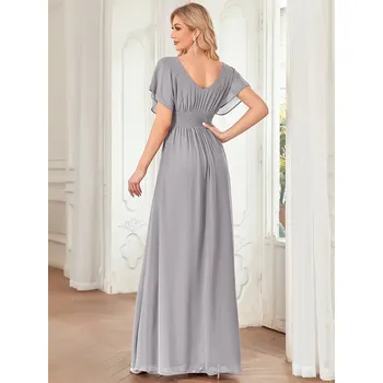 Dámské šaty Stylové maxi šaty s volánovými rukávy Barva: Šedá, Velikost: M