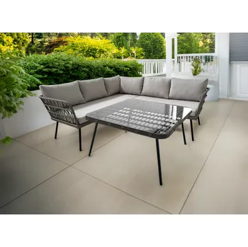 Zahradní sestava ZAHRADNÍ NÁBYTEK (ROHOVÁ POHOVKA, STŮL) - ŠEDÁ, POLŠTÁŘE - ŠEDÉ *3385