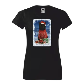 ON-DESIGN Vánoční tričko dámské Černý kocour Velikost: 3XL, Barva: černá