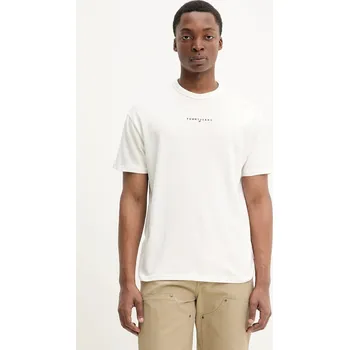 Pánské tričko Bavlněné tričko Tommy Jeans béžová barva, s aplikací, DM0DM21110 01X, vel. L