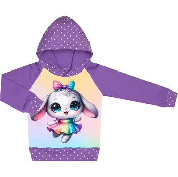 Mikina s kapucí - Puntík fialová - králíček Velikost: 122