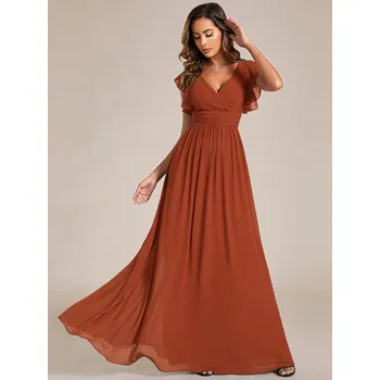 Dámské šaty Šaty pro družičky s volány a výstřihem do V Barva: Oranžová, Velikost: 3XL