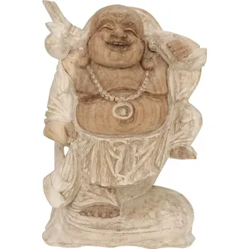 Soška Hotei smějící se buddha dřevo 32 cm patina