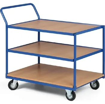 Třípolicový vozík - police překližka v kovovém rámu 1000 x 700 mm,400 kg - 3677