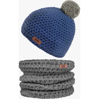 Čepice Doke Set merino háčkovaný kulich kobalt a nákrčník medium grey