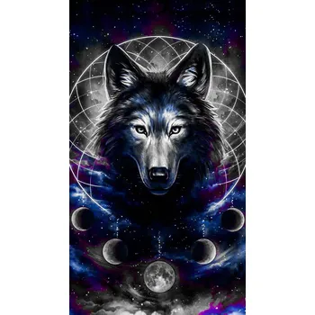 Diamantové malování Diamantové malování - Vlk a fáze měsíce (100x50)