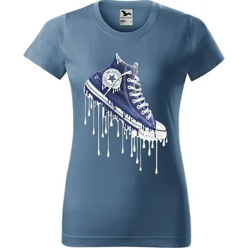 Dámské tričko levne-damske-bavlnene-tricko-potisk-modra-kecka Velikost dámská trička Basic: XXL šířka 59, délka 69, Odstín dámské tričko Basic: Denim