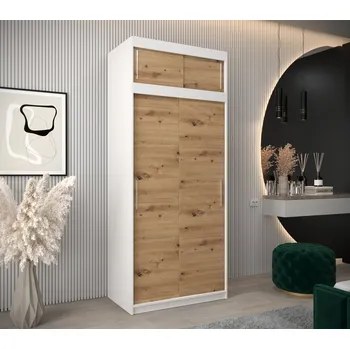 Šatní skříň Šatní skříň Abi T0 s nástavcem Barva korpusu: Bílá, Rozměry: 100 cm, Dveře: Dub artisan