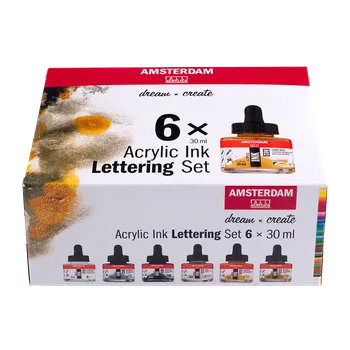 Speciální výtvarná barva Amsterdam Lettering sada akrylových inkoustů 6 x 30 ml