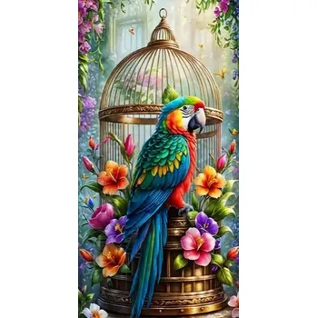 Diamantové malování Diamantové malování - Papoušek u květinové klícky (100x50)