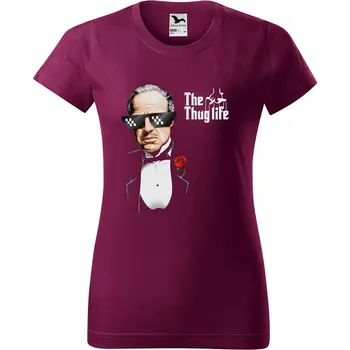 Dámské tričko levne-damske-bavlnene-tricko-potisk-kmotr-thug-life Velikost dámská trička Basic: XXL šířka 59, délka 69, Odstín dámské tričko Basic: Vínové