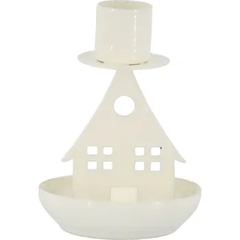 Svícen Krémový antik svícen domek na úzkou svíčku - Ø 7*10 cm