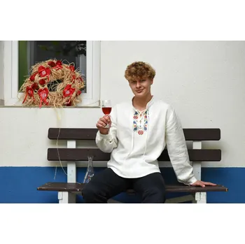 Pánská košile Pánská lněná košile Luboš Barva: přírodní, Velikost: 2XL, Barva výšivky: barevná