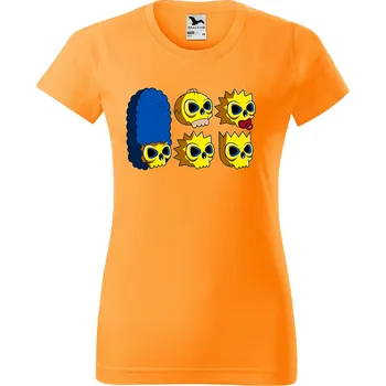 Dámské tričko levne-damske-bavlnene-tricko-potisk-lebky-simpson Velikost dámská trička Basic: XL šířka 56, délka 67, Odstín dámské tričko Basic: Oranžové