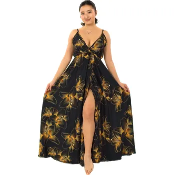 Dámské šaty Himalife Dlouhé maxi šaty Lilie - černá se zlatou Velikost: XXL/3XL - Móda pro plnoštíhlé, Oblečení nadměrné velikosti