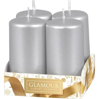 Svíčka Svíčka adventní d4x8cm 4ks perleťová stříbrná