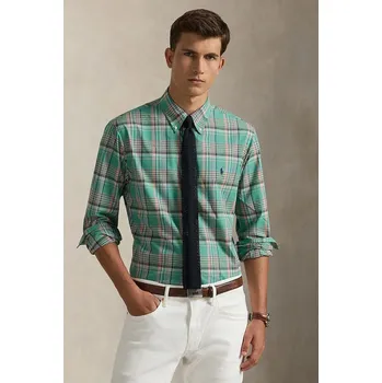 Pánská košile Bavlněná košile Polo Ralph Lauren pánská, zelená barva, regular, s límečkem button-down, 710P06020 67X, vel. M