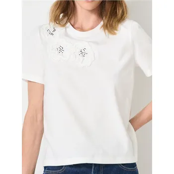 Sinsay - Bavlněné tričko s 3D aplikací - bílá - 735IN-00X - 735IN-00X-S